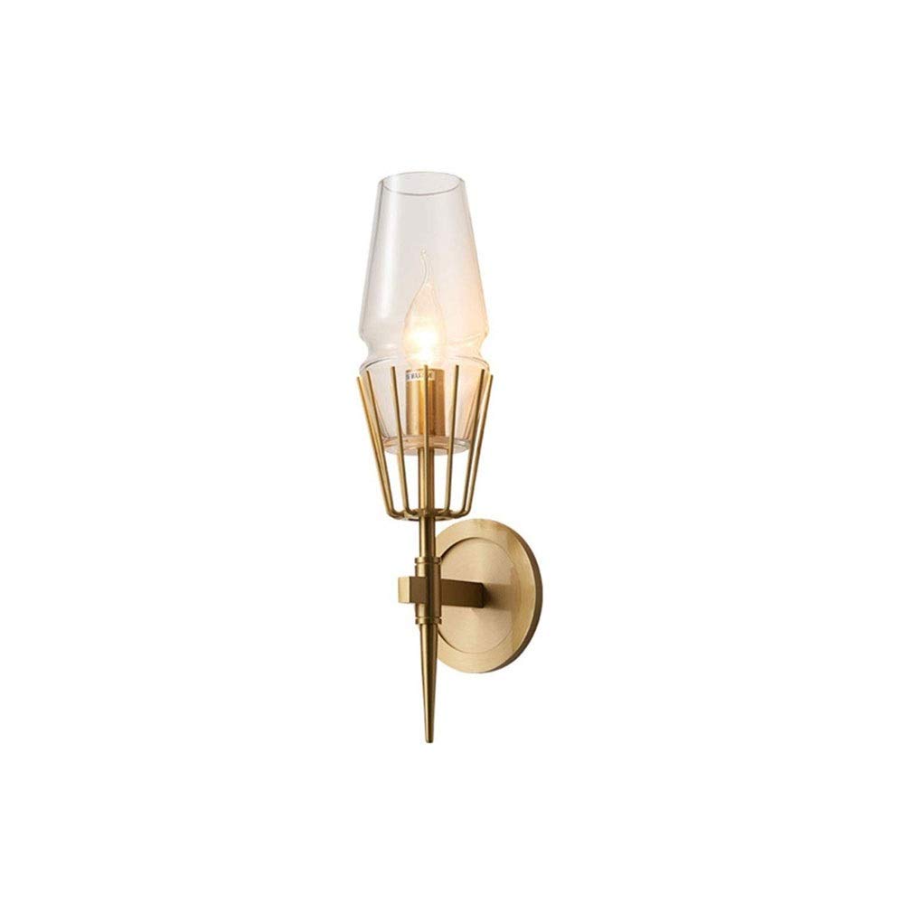 HPTHLY Wall Mounted Light Wall Lamp Post Simplicity Copper Wall Lamp,Luxury Glass Sconces Wall Lighting E14 Creative Brass Wall Light For Villa,Living Room,B