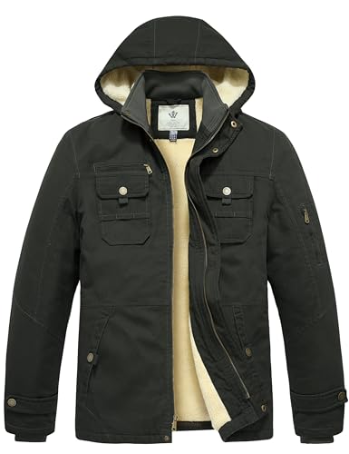 Image of WenVen Men's Winter Sherpa Parka Mid Length Thicken Military Style Warm Jacket with Removable Hood