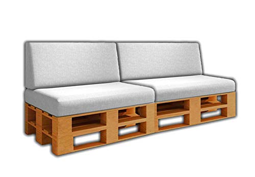 MICAMAMELLAMA Sparpaket 2 Sitzplätze + 2 Kissen Rückenlehnen für Paletten- / Euro-Palettensofa | Abnehmbar | Innen und Außen | Farbe Weiß | Schaum mit hoher Dichte Cover