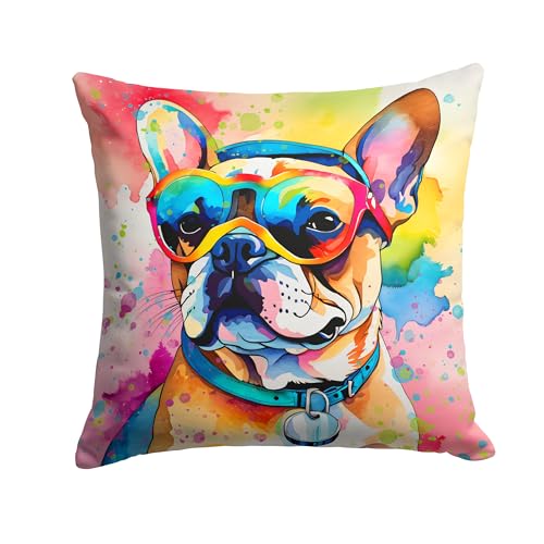 Caroline's Treasures DAC2506PW1818 French Bulldog Hippie Dawg Fabric Decorative Pillow Machine Washable, Indoor Outdoor Decorative Pillow for Couch, Bed or Patio, 18Hx18W