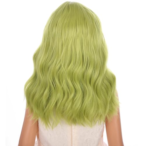 Image of PATTNIUM Olive Green Wig for Kids Child Short Curly Wavy Green Wig Matcha Green Wigs Girls Shoulder Length Synthetic Wigs