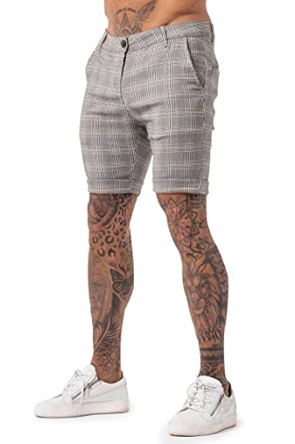 Image of GINGTTO Mens Slim Fit Shorts Plaid Chino Short Tapered Leg Skinny Stretch