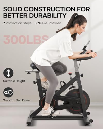 Exercise Bike Stationary Bikes for Home Cycling Bike Indoor Bike with Comfortable Seat Cushion LCD Monitor Silent Belt Drive 300 lbs Weight Capacity Heavy Flywheel - Image 7