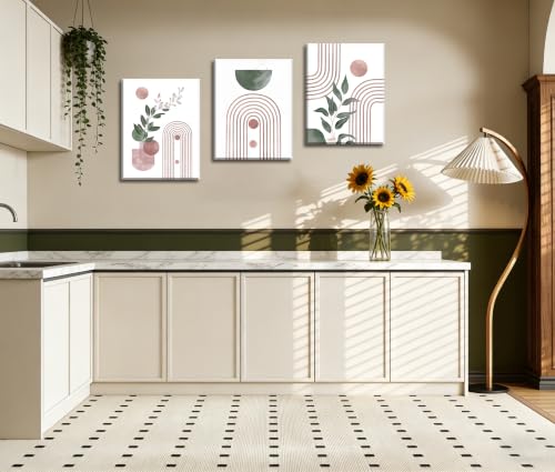 Image of Frimeeme Pink and Green Wall Art,Large Boho Canvas Pint Set of 3