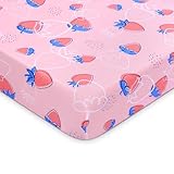YHITBG Baby Fitted Crib Sheet Soft Microfiber 52' x 28' Crib Mattress Sheet for Girls Breathable Baby Bedding with Strawberry Pattern Design Pink