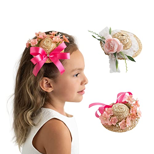 Summer Crystal Straw Hat Girl Alligator Hair Clips (2Pcs HPMR)