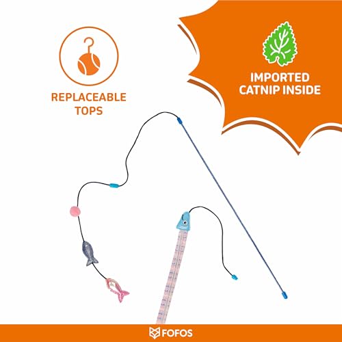 Image of BarkButler x FOFOS Sardine Wand Toy 2pk - Catnip Toys for Cats, Interactive Cat Teaser Toys - Blue