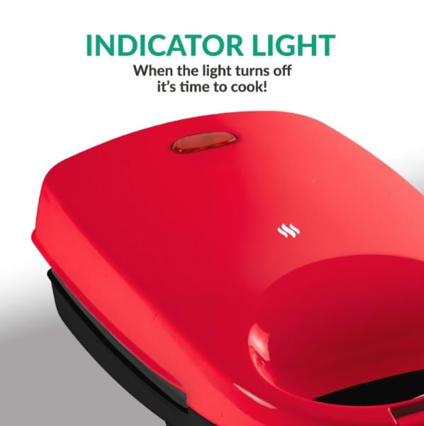 Mini Sandwich Maker, Quick Cooker for Hot Sandwiches, Pizza Pockets, Paninis, Red