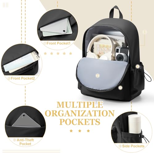 VGCUB School Backpack Waterproof Cute Aesthetic Simple High School Bag Lightweight Travel Casual Bookbag for Middle Girls Boys College Basic Teen Backpacks Women Men Black4