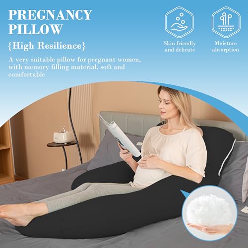 Image of Cute Castle Cooling Cover Pregnancy Pillows, Soft U-Shape Maternity Pillow with Removable Cover - Full Body Pillows for Adults Sleeping - Pregnancy Must Haves - Jumbo 57 Inch - Black (Black)