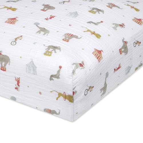 aden + anais Essentials Classic Crib Sheet, 100% Cotton Muslin, Super Soft & Breathable, Tailored Snug Fit, Elephant Circus