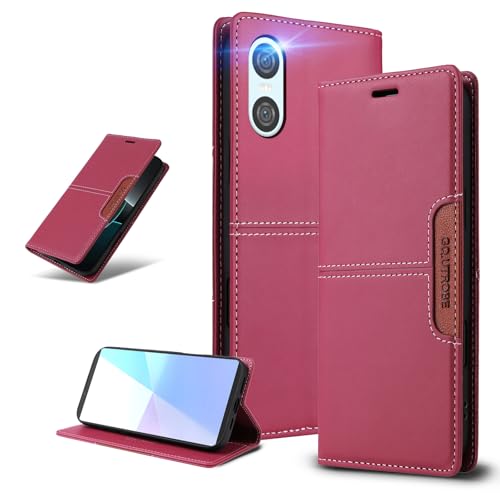 UnivoColors Sony Xperia 10 VI(SO-52E/SOG14/XQ-ES44)ケース 手帳型 高級合皮 財布型 携帯カバー RFIDブロッキング カード収納 マグネット開閉 スタンド機能 全面保護 カメラ保護 衝撃吸収(レッド)