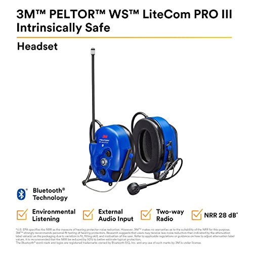 Image of 3M PELTOR WS LiteCom PRO III Headset, Intrinsically Safe, Neckband, Professional Grade Durability, Wireless Two-Way Communication Radio, Bluetooth, Boom Microphone, Royal Blue, MT73H7B4D10N-50