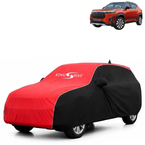 Image of KINGSWAY Super Waterproof Car Cover Only with Honda Elevate (Year 2023 Onwards - All Model) | Mirror and Antenna Pockets | All Weather Car Body Cover with Silver Piping | Black Red