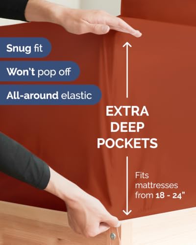 Image of Extra Deep Flex Top Split Head King Fitted Sheet - Hotel Luxury Single Fitted Sheet Only - Easily Fits 18 inch to 24 inch Mattress - Ultra Soft, Wrinkle Free w /Extra Deep Pockets - Terracotta