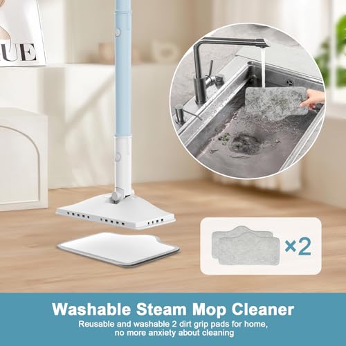 Image of Steam Cleaner, 6 in1 Rotated Steam Mop Cleaner with 2 Modes, 2 Microfiber Pads, 400ML Removable Tank, 23FT Power Cable, Detachable Steam Mops for Floor, Laminate Floor, Tiles Cleaning (Twilight Blue)