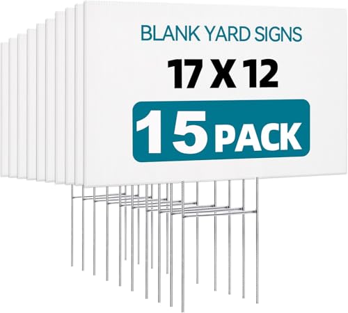USCNC 15 Pack Lawn Signs Corrugated Plastic 17x12 Inches Blank Yard Signs with Stakes for Yard Sale Sign Outdoor Garage Sale Open House Estate Sale Guidepost Birthday Party