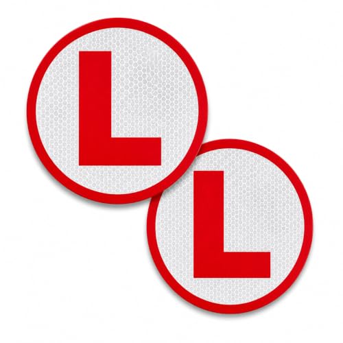 Image of Redluv Vinyl Reflective L Glass Sticker for Learning Drivers | Waterproof Car Board Sticker | Easily Removable, 15cm x 15cm, 2-Pack