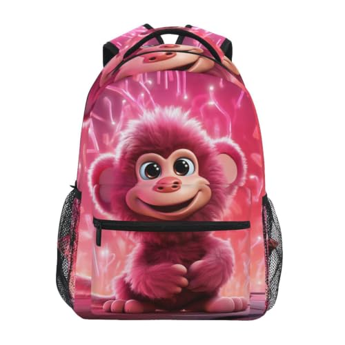 Sac à dos cartable singe rose pour écoliers et voyages scolaires