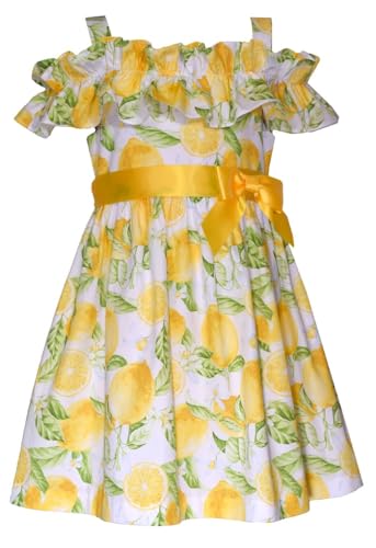 Bonnie Jean Girls Size 2T-16 Lemon Cotton Poplin Cold Shoulder Dress