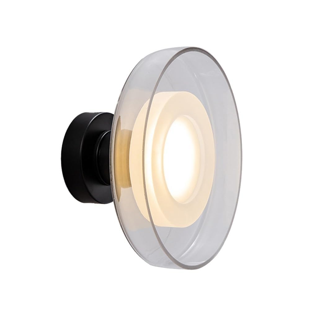 LUOYAOB Round Wall Sconce Modern Circular Wall Light Glass and Metal Backlit Wall Fixture Ambient Wall Lamp for Bedroom Living Room Hallway Entryway Decorative Lighting(Smoke-Grey Glass)