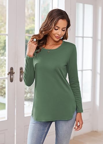 Image of Herou Women's Casual Long /Short Sleeve T Shirt Crewneck with Side Split Fall Pullover Loose Tunic Sweater Tops