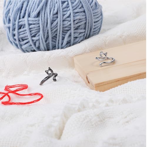 Image of YUXIANLB 2PCS Crochet Rings for Tension Control Adjustable Yarn Guide Rings with Cute Cat Ear Design Metal Finger Hook for Faster Crocheting Knitting Accessories for Beginners Gifts for Mother Grandma