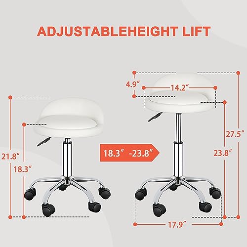 Image of Nova Microdermabrasion Rolling Stool with Wheels Swivel Salon Stool Adjustable Drafting Tattoo Office Chair for Massage Bar Kitchen Spa Shop with Thick Cushion (White)