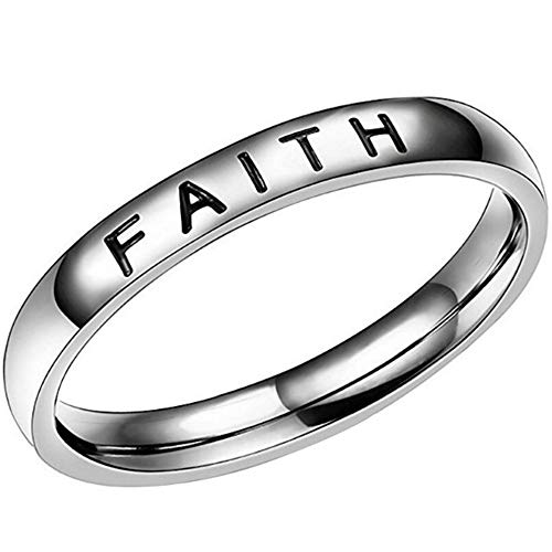 4mm Stainless Steel Love Faith Hope Mantra Inspirational Wedding Band Ring (Faith, 9)