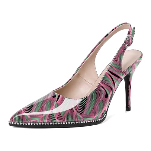 Image of SAMMITOP Women Slingback Heels Stilettos Closed Pointed Toe High Heel Silver Beaded Pumps Comfortable 3.5 Inch High Heels for Women Dressy Shoes