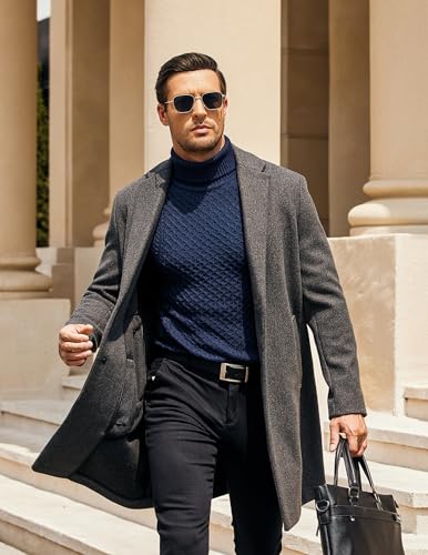 Pull à col roulé homme noir hiver COOFANDY pull chaud coupe ajustée couleur unie S - 3
