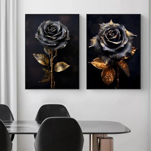 Peintures sur toile de fleurs noires et dorées pour sublimer votre salon moderne