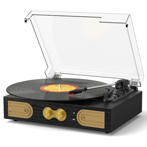 Vinyl Record Player with Built-in Speakers 3-Speed Vintage Record Player Support Treble& Bass Control