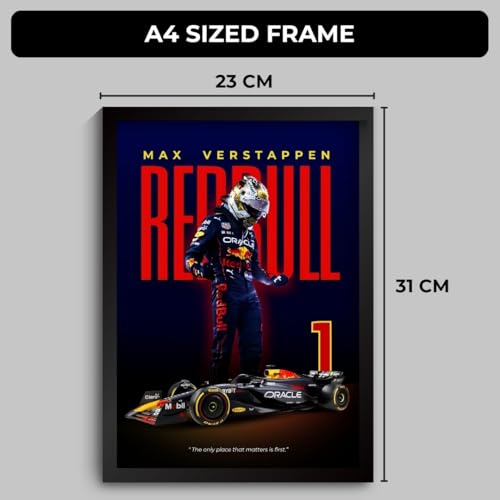 Image of Max Verstappen Poster Redbull F1 Poster | Framed Red Bull F1 Car A4 Sized (31 x 23 cm) | Max Verstappen Frame | Redbull Car Posters for Wall, Gift for Boys, Formula 1 Frames | Formula 1 Framed (F 004)