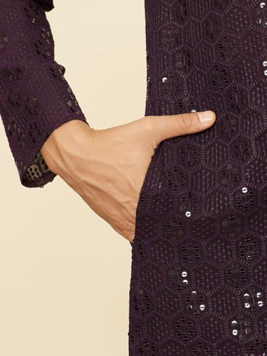 Kurta violet Manyavar ensemble pyjama brodé homme taille L - 4