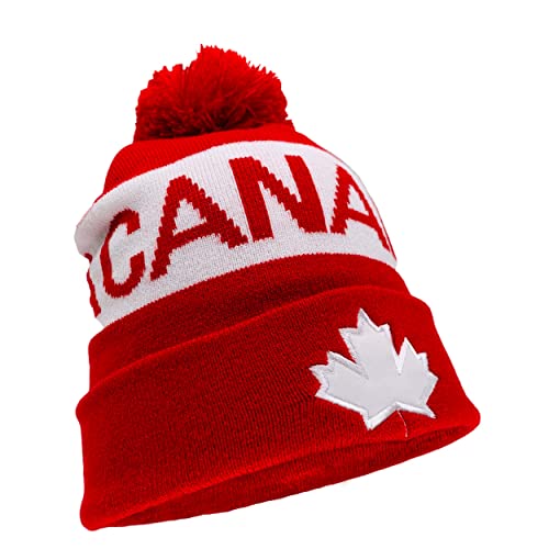 COUVER Soccer Team Country Beanie Pom Pom Beanie, Cuff 12 inch - Canada Red