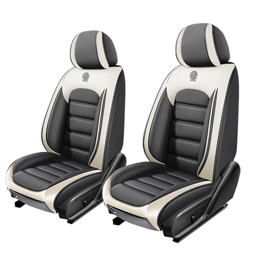 Image of 2 Seat Covers for Hyundai Santa Fe XL 2001-2024,Premium Nappa Leather Car Seat Covers Car Seat Cushions,Waterproof Soft Seat Covers for Cars,Interior Accessories with Airbag（Standard-Gray&White）