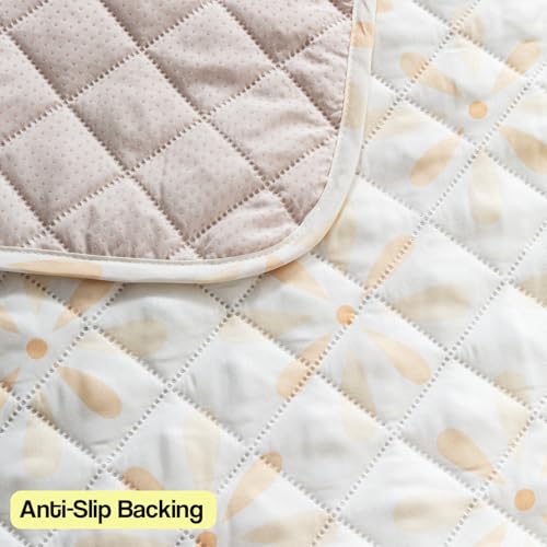Image of House of Quirk 'Mughal Series' Printed Quilted Sofa Cover for 1 /2 /3 /4 Seater - Anti-Slip, Washable Couch Protector Slipcover (One Seater, Sunny Bloom, 80x60 cm)
