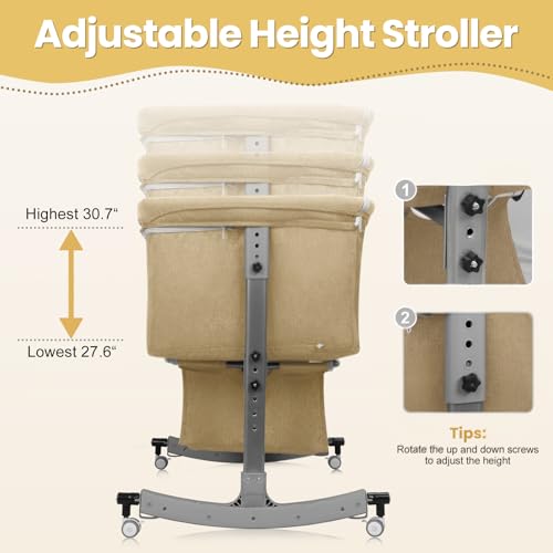 sxvbdway Bedside Bassinet Baby Crib, 4-in-1 Bedside Crib with Changing Table, 6 Levels Height Adjustable Baby Crib with Basket & Mosquito Net, Wheels, Portable Newborn Infant Cradle Bassinet Khaki