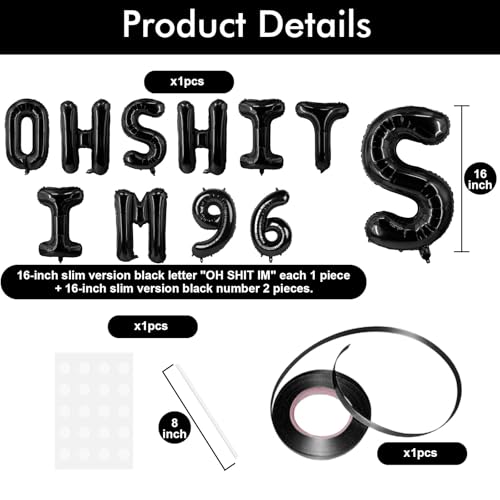 Image of Oh I'm 96! Latex Balloons 16 Inch Black Hallo Ninety Six Cheers to 96 Years Old Theme Decor for Man Woman Happy 96th Birthday Party Photo Studio Prop Flag Decorations Favors Supplies