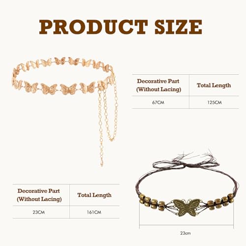 DOCILA Gold Butterfly Chain Belt Cowboy Hat Band Women Western Cowgirl Dress Metal Link Belts Boho Hippie Costume Outfits Accessories - image 7