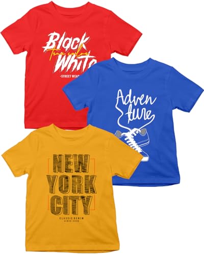 Image of XENOVAURBAN Kids Tshirts Combo of 3 Unisex Printed Round Neck Boys and Girls T-Shirts - P