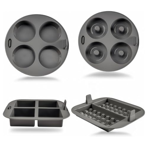 Set 4 moldes silicona freidora de aire – Accesorios air fryer reutilizables con molde cupcakes, donuts, brownies y gofres – Moldes antiadherentes sin BPA, aptos horno y lavavajillas