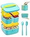 Porta Pranzo, Multper 1600ml Impilabile Lunch Box , Bento Box a Prova di Perdite, Porta Pranzo con Posate, Portapranzo con 3 Scomparti, Lunch Box senza BPA - Blu
