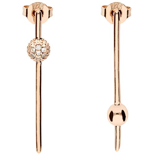 Löb - LÖB Ohrstecker 750er Roségold Vergoldet Zirkonia Kugel Stab Asymmetrisch, Damen Ohrringe Hängend Glitzer Stein Geometrisch Modern Minimalistisch Rose Gold Schmuck