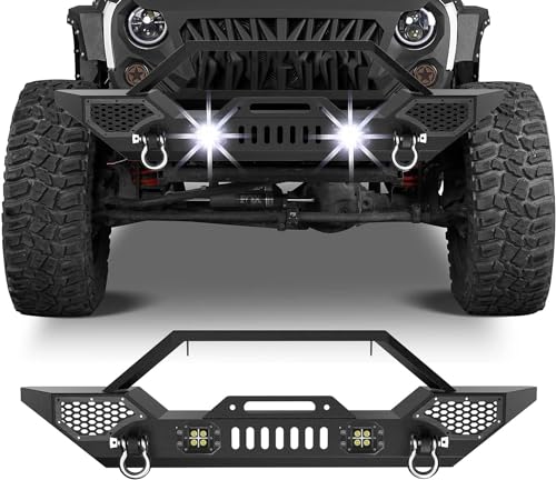 GarveeTech Front Bumper Compatible with 2007-2018 Wrangler JK & Unlimited JKU (2/4 Doors) Rock Crawler Off Road Full Width Bumper with Winch Plate Mounting & 2 x D-Rings