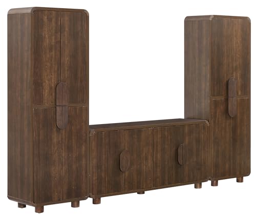 Crosley Furniture Millie 3-Piece Modern Sideboard Buffet Cabinet and Kitchen Storage Pantry Set, Brown