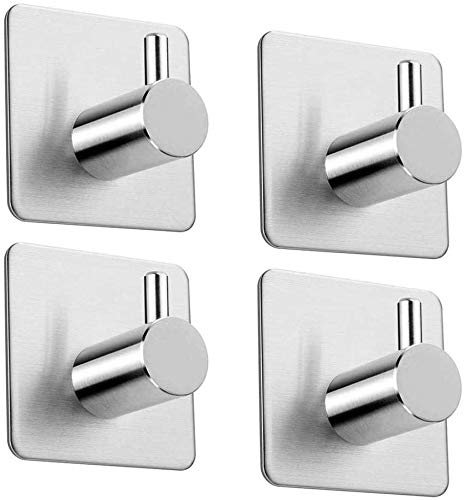 Beyme Ganchos autoadhesivos, Gancho de Acero Inoxidable 3M Resistente al Agua y Ganchos de Pared a Prueba de óxido para Cocina, Cuarto de baño o Dormitorio (4 Ganchos)