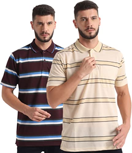 Image of INKKR Striped Men Polo Neck Half Sleeve T-Shirt