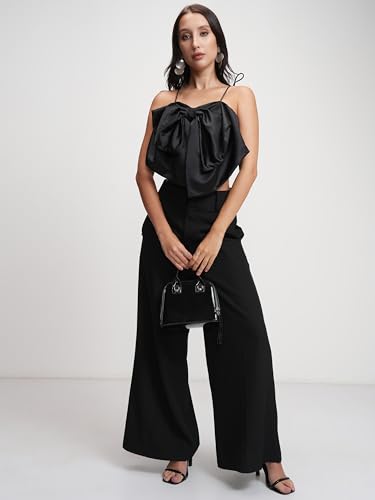 Image of Tokyo Talkies Women's Shoulder Straps Sleeveless Crop Top | Front Bow Detail | Playful & Chic | Perfect for Casual & Day Outings | Tops for Woman | Women Tops | Women Crop Top